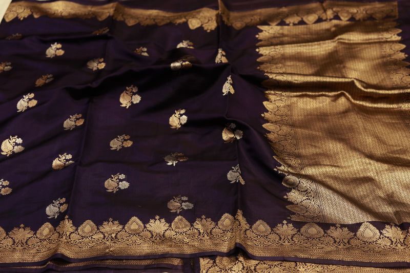 Pure Handloom Kadhiyal Katan Raw Mango purple saree