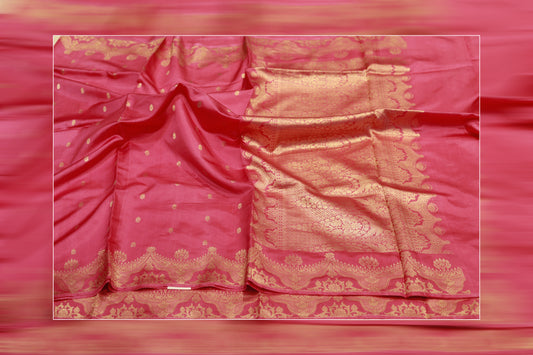Pure handloom kadhiyal raw mango pink saree