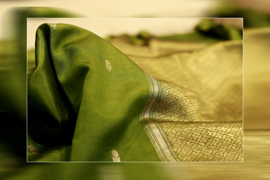 Pure handloom kadhiyal raw mango light green saree