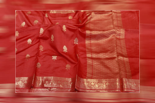 Pure handloom kadhiyal raw mango red saree