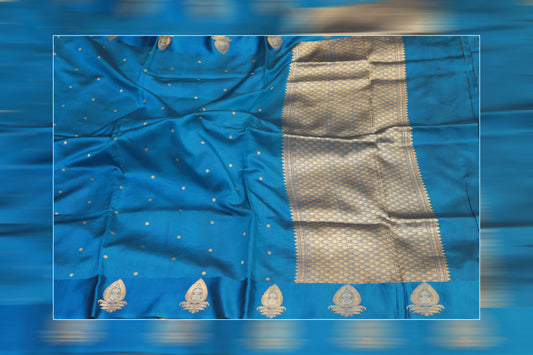 Pure handloom kadhiyal raw mango blue saree