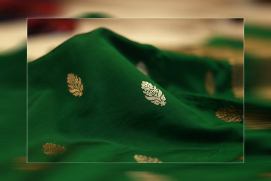 Pure handloom kadhiyal raw mango green saree