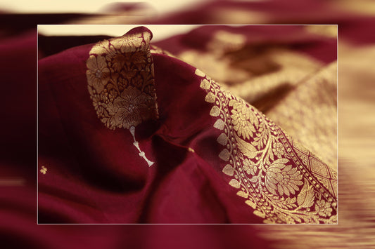 Pure handloom kadhiyal raw mango maroon saree