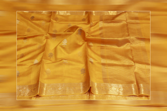 Pure handloom kadhiyal raw mango yellow saree