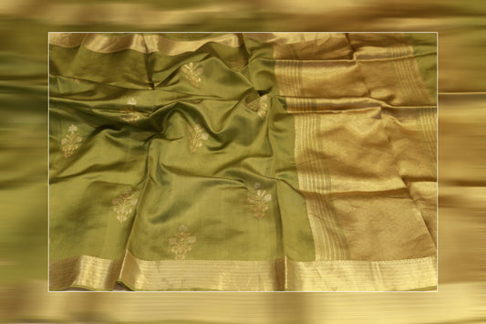 Pure handloom kadhiyal raw mango green saree