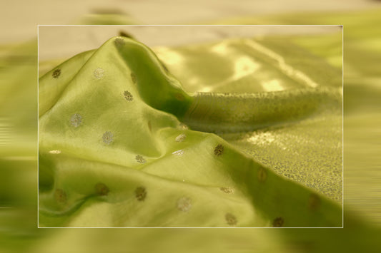 Pure handloom katan cutwork raw mango green saree