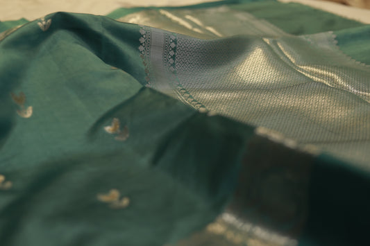Pure handloom katan cutwork raw mango blue saree