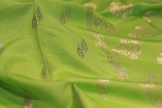 Pure handloom katan cutwork raw mango green saree