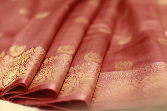 Pure handloom katan cutwork raw mango pink saree
