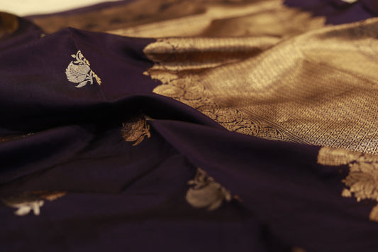 Pure handloom katan cutwork raw mango purple saree