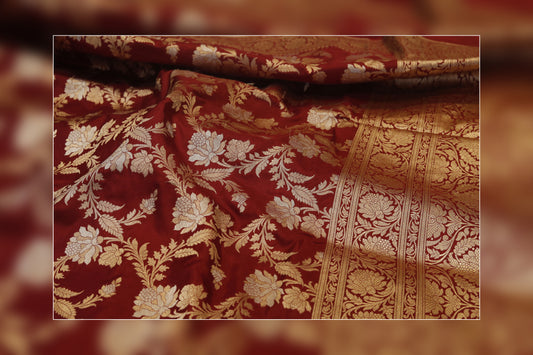 Pure Handloom Katan Jungla Cutwork Red Saree 1