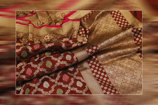 Pure Handloom Katan Jungla Cutwork maroon Saree 4