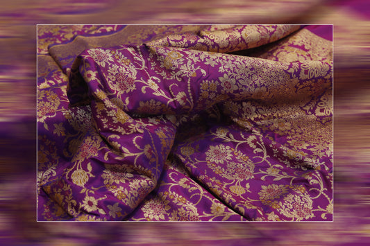 Pure Handloom Katan Jungla Cutwork Purple Saree 5