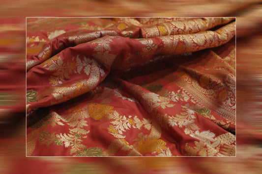 Pure Handloom Katan Jungla Cutwork Maroon Saree 6