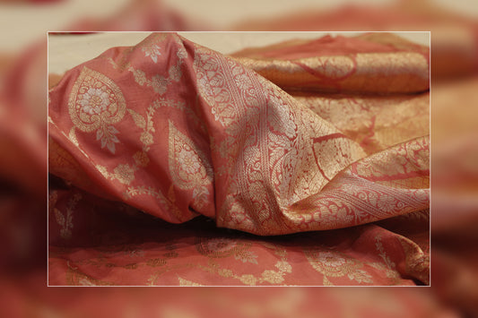 Pure Handloom Katan Jungla Cutwork Pink Saree 8