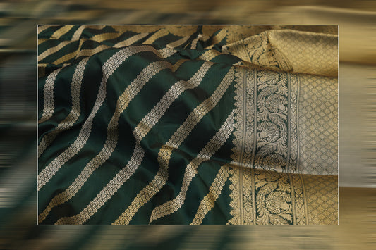 Pure Handloom Katan Jungla Cutwork Green Saree 10