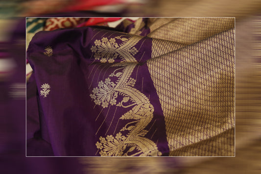 Pure Handloom Katan Jungla Cutwork Purple Saree 11