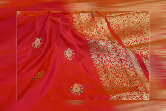 Pure Handloom Katan Jungla Cutwork Red Saree 12