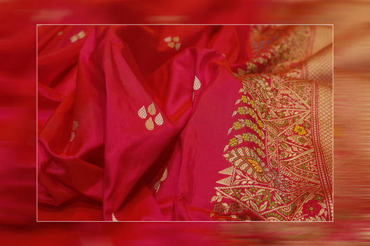 Pure Handloom Katan Jungla Cutwork Red Saree 15