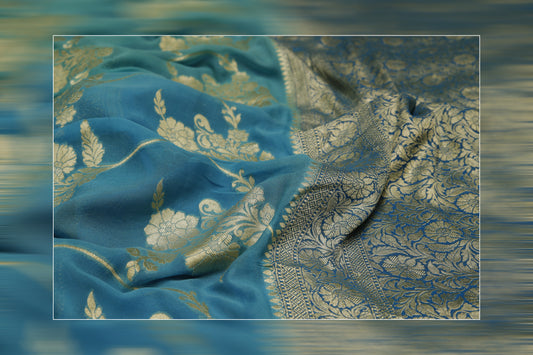Pure Khaddi Georgettes blue Saree 7
