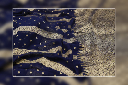 Pure Khaddi Georgettes navy blue Saree 10