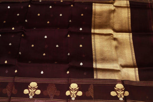Pure Handloom Kora Organza maroon saree