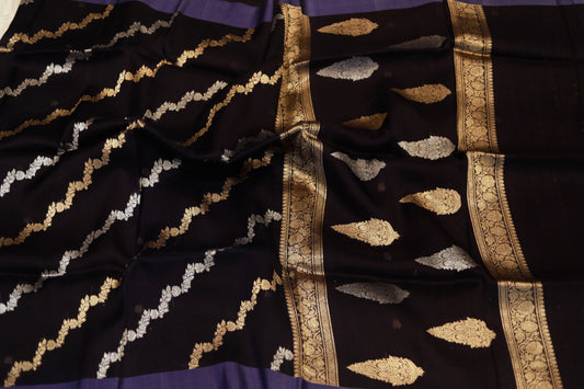 Pure handloom kora organza black saree