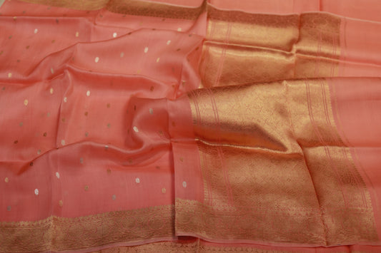 Pure Handloom Kora Organza pink saree