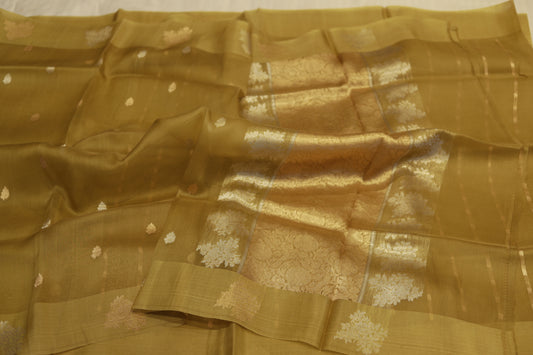 Pure Handloom Kora Organza yellow saree