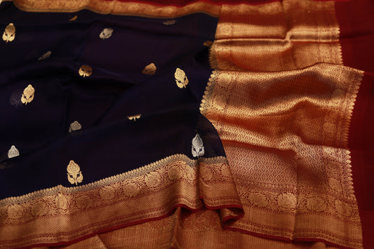 Pure handloom kora organza black saree