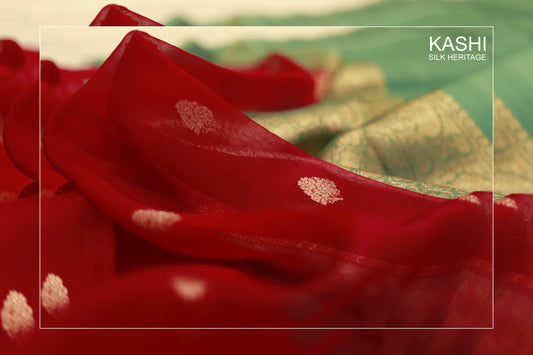 Pure handloom kora organza red saree