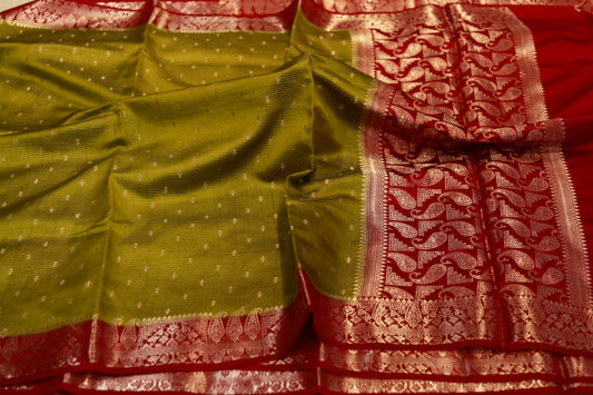 Pure handloom katan raw mango brocade silk green saree