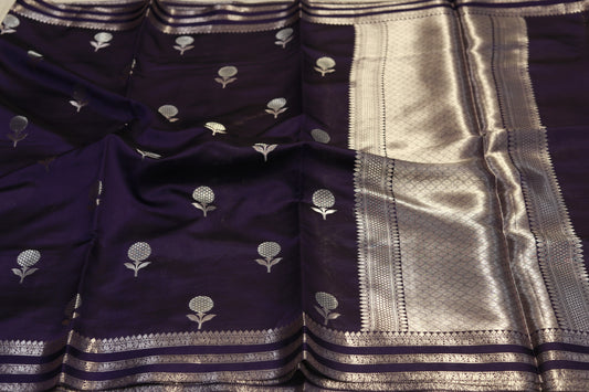 Pure handloom katan cutwork blue saree