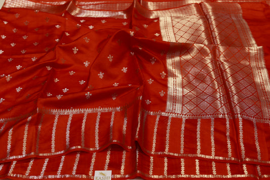 Pure Handloom Katan Raw Mango red saree