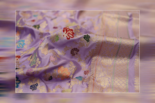 pure handloom katan premium ektara jungala tilfi weaves royal purple & golden work saree