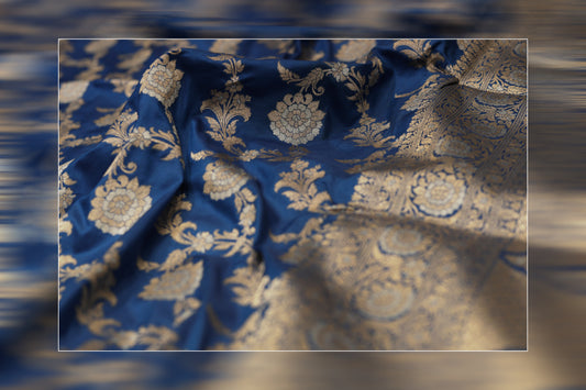 pure handloom katan cutwork ektara jungla royal blue & golden saree