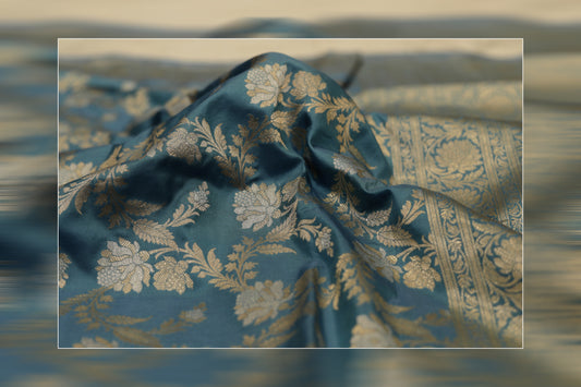 Pure Handloom katan cutwork ektara jungla Gray & blue saree