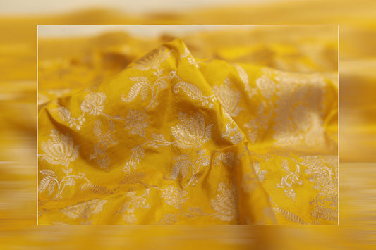 pure handloom katan jungla  yellow & golden work saree