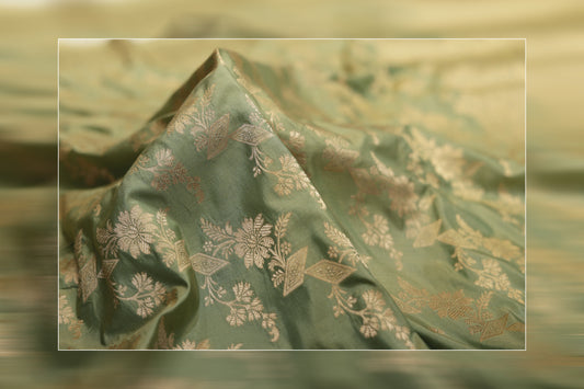 pure handloom katan jungla light green & golden work saree