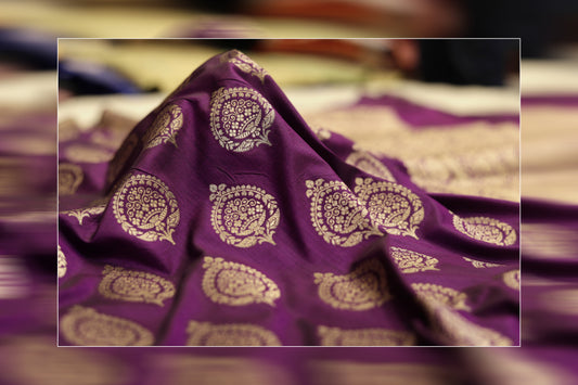 pure handloom katan jungla purple & golden work saree